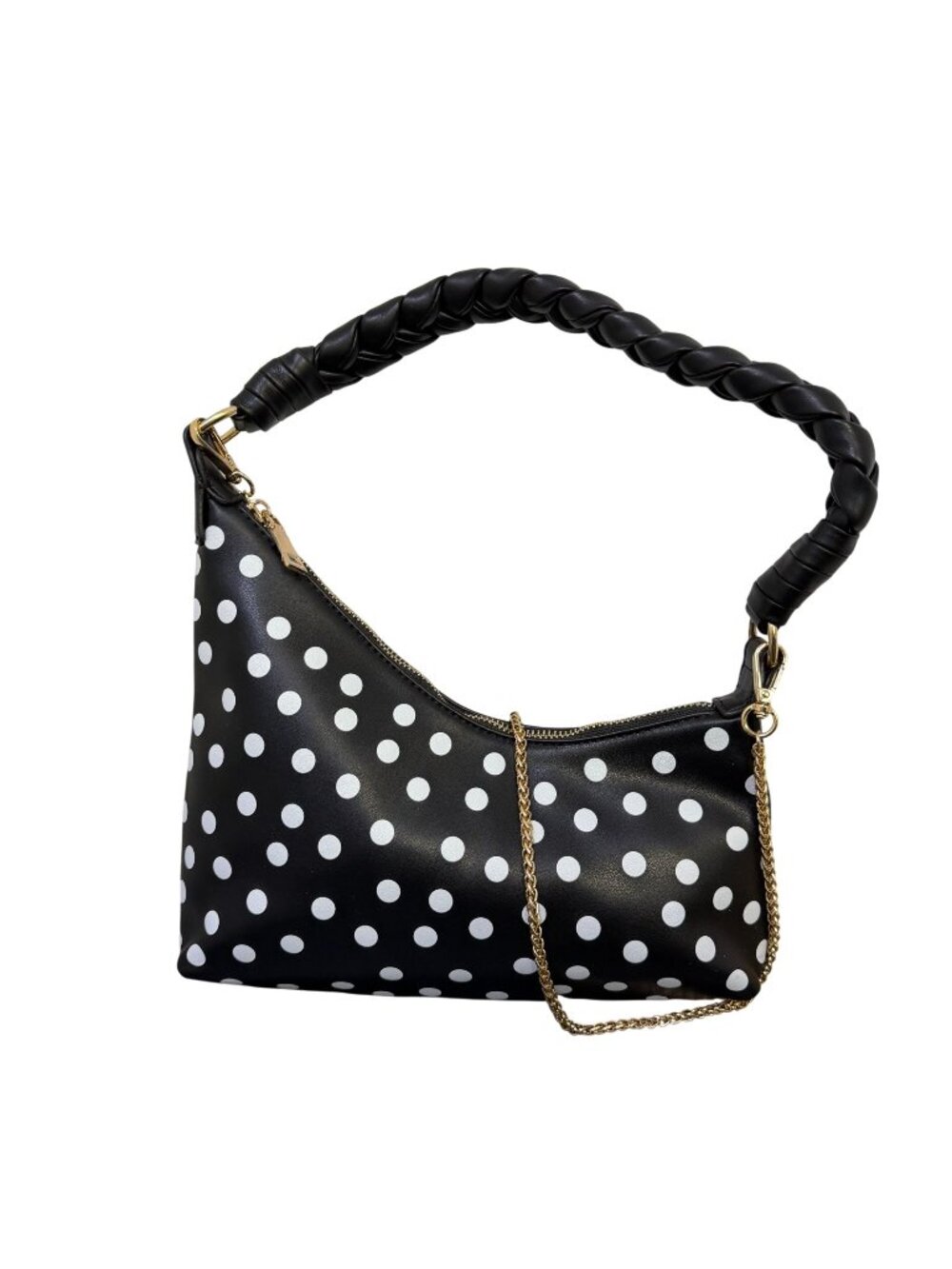 Urban Expressions Polka Dot Shoulder Bag With Gold Strap Black & White